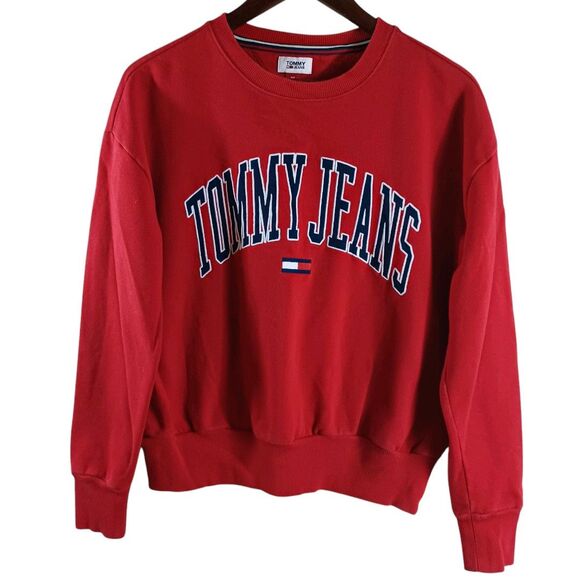 TOMMY HILFIGER Men's Red Long Sleeve Crew Graphic Sweatshirt Jumper Size Small - Picture 1 of 9